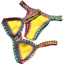Load image into Gallery viewer, Women Bikini Set Swimwear Beachwear  Low Waist Handmade Knit Swimsuit Female Bathing Suit Swimming Suit Women's Halter Sliding Triangle Bikini Sets Charming Tie Side Bathing Suit
