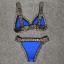 Load image into Gallery viewer, Women Bikini Set Swimwear Beachwear  Low Waist Handmade Knit Swimsuit Female Bathing Suit Swimming Suit Women's Halter Sliding Triangle Bikini Sets Charming Tie Side Bathing Suit
