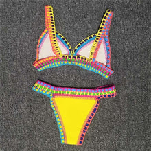 Load image into Gallery viewer, Women Bikini Set Swimwear Beachwear  Low Waist Handmade Knit Swimsuit Female Bathing Suit Swimming Suit Women's Halter Sliding Triangle Bikini Sets Charming Tie Side Bathing Suit
