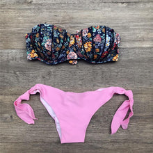 Load image into Gallery viewer, Women Bikini Swimsuit Bandage Floral Print Swimwear Split Bathing Suit Swimsuit Women Two 2 Piece Split Swimsuit  Bandage  Bikini Sets Halter Tops Bottoms Strapless Swimwear
