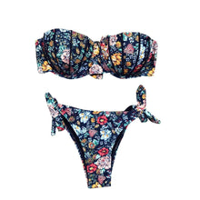 Load image into Gallery viewer, Women Bikini Swimsuit Bandage Floral Print Swimwear Split Bathing Suit Swimsuit Women Two 2 Piece Split Swimsuit  Bandage  Bikini Sets Halter Tops Bottoms Strapless Swimwear
