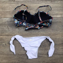 Load image into Gallery viewer, Women Bikini Swimsuit Bandage Floral Print Swimwear Split Bathing Suit Swimsuit Women Two 2 Piece Split Swimsuit  Bandage  Bikini Sets Halter Tops Bottoms Strapless Swimwear
