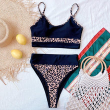 Load image into Gallery viewer, Women Bikinis High Waist Swimwear Women's Ribbed Bikini Swimsuits High Waist 2 Piece Bathing Suit Push Up Bathing Suits Leopard Patchwork Summer Soft Beachwear
