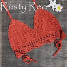 Load image into Gallery viewer, Women Bikinis Knitted Cotton Swimsuit Women Swimwear Women Bra And Bottom Black Knitted Bikini Top Summer Beach Breast Wrap Handmade Crop Top And Bottom Summer Bathing Suit Fashion Beachwear
