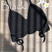 Load image into Gallery viewer, Women Bikinis Knitted Cotton Swimsuit Women Swimwear Women Bra And Bottom Black Knitted Bikini Top Summer Beach Breast Wrap Handmade Crop Top And Bottom Summer Bathing Suit Fashion Beachwear
