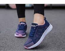 将图片加载到图库查看器，Women Casual Fashion Breathable Walking Mesh Flat Shoes White Sneakers Summer New Fashion Women's Vulcanized Running Sneakers Walking Tennis Shoes
