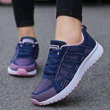 将图片加载到图库查看器，Women Casual Fashion Breathable Walking Mesh Flat Shoes White Sneakers Summer New Fashion Women's Vulcanized Running Sneakers Walking Tennis Shoes
