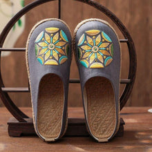 将图片加载到图库查看器，Women Casual Linen Handmade Mules Flat Slippers Retro Vegan Summer Canvas Comfortable Espadrille New Women Shoes Slides Flat Summer Style Handmade Retro Slippers
