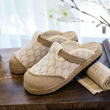 将图片加载到图库查看器，Women Casual Linen Handmade Mules Flat Slippers Retro Vegan Summer Canvas Comfortable Espadrille New Women Shoes Slides Flat Summer Style Handmade Retro Slippers
