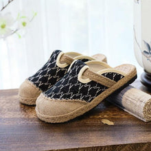 将图片加载到图库查看器，Women Casual Linen Handmade Mules Flat Slippers Retro Vegan Summer Canvas Comfortable Espadrille New Women Shoes Slides Flat Summer Style Handmade Retro Slippers
