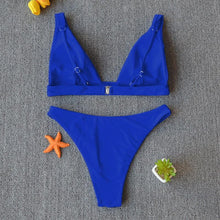 将图片加载到图库查看器，Women Charming Bikini Swimsuit Women Push Up Swimwear Two Piece Bikini Set Solid Color Bathing Suit Swim Suit Female Women Two Piece Bikini Swimsuit Halter Twist Front Bathing Suit Swimwear
