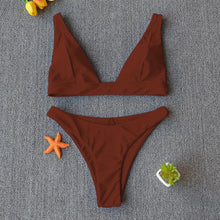 将图片加载到图库查看器，Women Charming Bikini Swimsuit Women Push Up Swimwear Two Piece Bikini Set Solid Color Bathing Suit Swim Suit Female Women Two Piece Bikini Swimsuit Halter Twist Front Bathing Suit Swimwear
