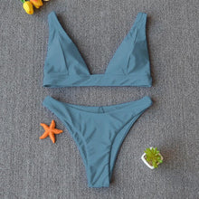 将图片加载到图库查看器，Women Charming Bikini Swimsuit Women Push Up Swimwear Two Piece Bikini Set Solid Color Bathing Suit Swim Suit Female Women Two Piece Bikini Swimsuit Halter Twist Front Bathing Suit Swimwear
