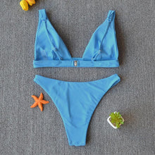 将图片加载到图库查看器，Women Charming Bikini Swimsuit Women Push Up Swimwear Two Piece Bikini Set Solid Color Bathing Suit Swim Suit Female Women Two Piece Bikini Swimsuit Halter Twist Front Bathing Suit Swimwear
