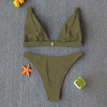 将图片加载到图库查看器，Women Charming Bikini Swimsuit Women Push Up Swimwear Two Piece Bikini Set Solid Color Bathing Suit Swim Suit Female Women Two Piece Bikini Swimsuit Halter Twist Front Bathing Suit Swimwear
