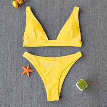 将图片加载到图库查看器，Women Charming Bikini Swimsuit Women Push Up Swimwear Two Piece Bikini Set Solid Color Bathing Suit Swim Suit Female Women Two Piece Bikini Swimsuit Halter Twist Front Bathing Suit Swimwear
