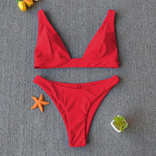 将图片加载到图库查看器，Women Charming Bikini Swimsuit Women Push Up Swimwear Two Piece Bikini Set Solid Color Bathing Suit Swim Suit Female Women Two Piece Bikini Swimsuit Halter Twist Front Bathing Suit Swimwear
