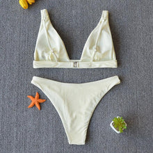 将图片加载到图库查看器，Women Charming Bikini Swimsuit Women Push Up Swimwear Two Piece Bikini Set Solid Color Bathing Suit Swim Suit Female Women Two Piece Bikini Swimsuit Halter Twist Front Bathing Suit Swimwear

