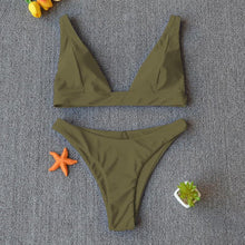 将图片加载到图库查看器，Women Charming Bikini Swimsuit Women Push Up Swimwear Two Piece Bikini Set Solid Color Bathing Suit Swim Suit Female Women Two Piece Bikini Swimsuit Halter Twist Front Bathing Suit Swimwear

