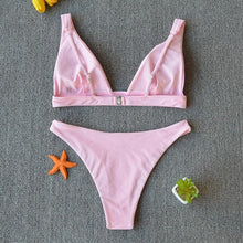将图片加载到图库查看器，Women Charming Bikini Swimsuit Women Push Up Swimwear Two Piece Bikini Set Solid Color Bathing Suit Swim Suit Female Women Two Piece Bikini Swimsuit Halter Twist Front Bathing Suit Swimwear

