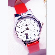 Load image into Gallery viewer, Women Charming Watch Set Pink Leather Strap Student Watch Children Black Cat Leather Strap And Round Dial Quartz Watches For Women Cat Dial With Stainless Steel Dial Quartz Watch
