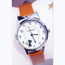 Load image into Gallery viewer, Women Charming Watch Set Pink Leather Strap Student Watch Children Black Cat Leather Strap And Round Dial Quartz Watches For Women Cat Dial With Stainless Steel Dial Quartz Watch
