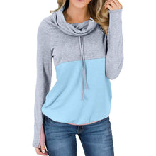 Load image into Gallery viewer, Women Cowl Neck Casual Tunic Sweatshirts Drawstring Long Sleeve Color Block Patchwork Pullover Tops
