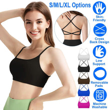 Load image into Gallery viewer, Women Cross Back Sport Bras Padded with Removable Pads Thin Straps
