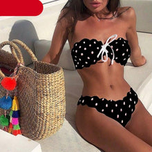 将图片加载到图库查看器，Women Dot Bikini Women Two Piece Swimsuit Women's Bikini Set Swimsuit Micro Strapless 2 Piece Bathing Suit Tie Side Bikini Bottoms Push Up Swimwear Bathing Suit Beach Wear Swimming Suit

