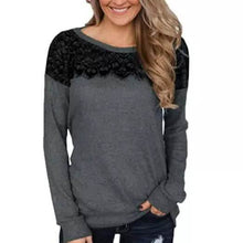 Load image into Gallery viewer, Women Fashion Black Lace Top Long Sleeve Elegant Casual Sweatshirt Blouse
