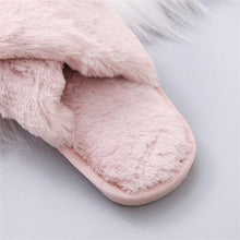 Load image into Gallery viewer, Women Fashion Warm Fluffy Slippers Cozy Faux Fur Cross Indoor Floor Slides Flat Soft Furry Flip Flops Cross Band Soft Plush Cozy House Shoes Furry Open Toe Indoor Outdoor Slip On Warm Breathable Anti-Skid Sole
