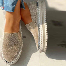 将图片加载到图库查看器，Women Flat Glitter Espadrilles Casual Female Mesh Lace Up Platform Comfortable Vulcanized Shoes Unisex Flat Memory Foam Cushioned Insole Casual Slip-On Loafers Shoes
