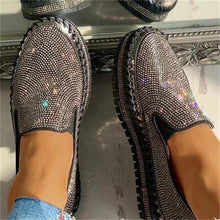 将图片加载到图库查看器，Women Flat Glitter Espadrilles Casual Female Mesh Lace Up Platform Comfortable Vulcanized Shoes Unisex Flat Memory Foam Cushioned Insole Casual Slip-On Loafers Shoes
