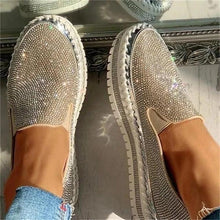 将图片加载到图库查看器，Women Flat Glitter Espadrilles Casual Female Mesh Lace Up Platform Comfortable Vulcanized Shoes Unisex Flat Memory Foam Cushioned Insole Casual Slip-On Loafers Shoes
