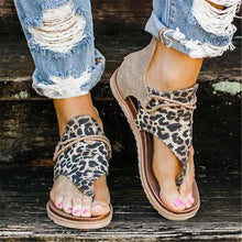将图片加载到图库查看器，Women Flat Sandals Leopard Snake Print Summer Shoes Beach Leather Sandals Retro Flip Flops Slippers Women Casual Summer Flat Sandal Open Toe Beach Back Zipper T-Strap Outdoor Sandals
