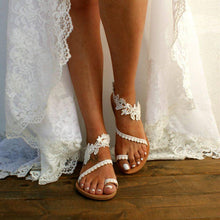 Load image into Gallery viewer, Women Flat Shoes Summer Bohemian Sandal Lace Straps Floral Style Sandal White Beach Shoes Clip Toe Casual Lace Floral Beach Flip Flop Comfy Shoes Summer Elegant Toe Ring Sandals
