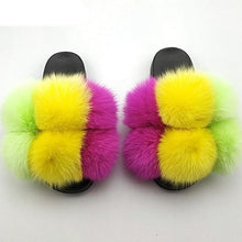 将图片加载到图库查看器，Women Fox Fur Slides Home Beautiful Flat Sandals Female Cute Fluffy House Woman Fur Fluffy Slippers Furry Slides Summer Sandals Open Toe Indoor Outdoor Comfortable Slides Sandals
