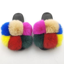 将图片加载到图库查看器，Women Fox Fur Slides Home Beautiful Flat Sandals Female Cute Fluffy House Woman Fur Fluffy Slippers Furry Slides Summer Sandals Open Toe Indoor Outdoor Comfortable Slides Sandals
