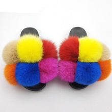 将图片加载到图库查看器，Women Fox Fur Slides Home Beautiful Flat Sandals Female Cute Fluffy House Woman Fur Fluffy Slippers Furry Slides Summer Sandals Open Toe Indoor Outdoor Comfortable Slides Sandals

