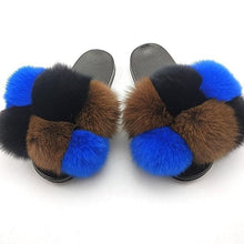 将图片加载到图库查看器，Women Fox Fur Slides Home Beautiful Flat Sandals Female Cute Fluffy House Woman Fur Fluffy Slippers Furry Slides Summer Sandals Open Toe Indoor Outdoor Comfortable Slides Sandals

