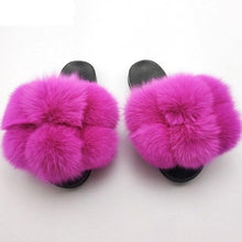 将图片加载到图库查看器，Women Fox Fur Slides Home Beautiful Flat Sandals Female Cute Fluffy House Woman Fur Fluffy Slippers Furry Slides Summer Sandals Open Toe Indoor Outdoor Comfortable Slides Sandals
