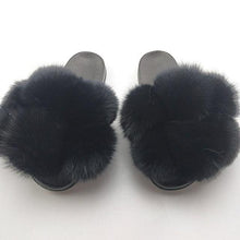 将图片加载到图库查看器，Women Fox Fur Slides Home Beautiful Flat Sandals Female Cute Fluffy House Woman Fur Fluffy Slippers Furry Slides Summer Sandals Open Toe Indoor Outdoor Comfortable Slides Sandals

