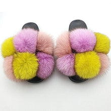 将图片加载到图库查看器，Women Fox Fur Slides Home Beautiful Flat Sandals Female Cute Fluffy House Woman Fur Fluffy Slippers Furry Slides Summer Sandals Open Toe Indoor Outdoor Comfortable Slides Sandals
