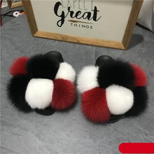 将图片加载到图库查看器，Women Fox Fur Slides Home Beautiful Flat Sandals Female Cute Fluffy House Woman Fur Fluffy Slippers Furry Slides Summer Sandals Open Toe Indoor Outdoor Comfortable Slides Sandals
