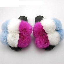 将图片加载到图库查看器，Women Fox Fur Slides Home Beautiful Flat Sandals Female Cute Fluffy House Woman Fur Fluffy Slippers Furry Slides Summer Sandals Open Toe Indoor Outdoor Comfortable Slides Sandals
