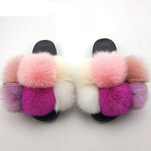 将图片加载到图库查看器，Women Fox Fur Slides Home Beautiful Flat Sandals Female Cute Fluffy House Woman Fur Fluffy Slippers Furry Slides Summer Sandals Open Toe Indoor Outdoor Comfortable Slides Sandals
