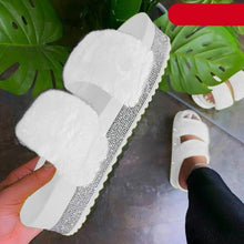 将图片加载到图库查看器，Women Fur Slippers Summer Home Flat Fur Slides For Women Fluffy Shoes Glitter Women' Casual Shoes House Slippers With Arch Support Slip-On Slippers For Women Flat Sandals

