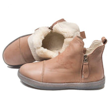 将图片加载到图库查看器，Women Genuine Leather Ankle Boots Warm Fur Waterproof Slip On Super Comfortable Booties Autumn Winter Shoes Keep Warm Anti-Slip Soft Sole Warm Fur Lined Winter Ankle Booties
