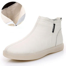 将图片加载到图库查看器，Women Genuine Leather Ankle Boots Warm Fur Waterproof Slip On Super Comfortable Booties Autumn Winter Shoes Keep Warm Anti-Slip Soft Sole Warm Fur Lined Winter Ankle Booties
