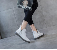 将图片加载到图库查看器，Women Genuine Leather Ankle Boots Warm Fur Waterproof Slip On Super Comfortable Booties Autumn Winter Shoes Keep Warm Anti-Slip Soft Sole Warm Fur Lined Winter Ankle Booties
